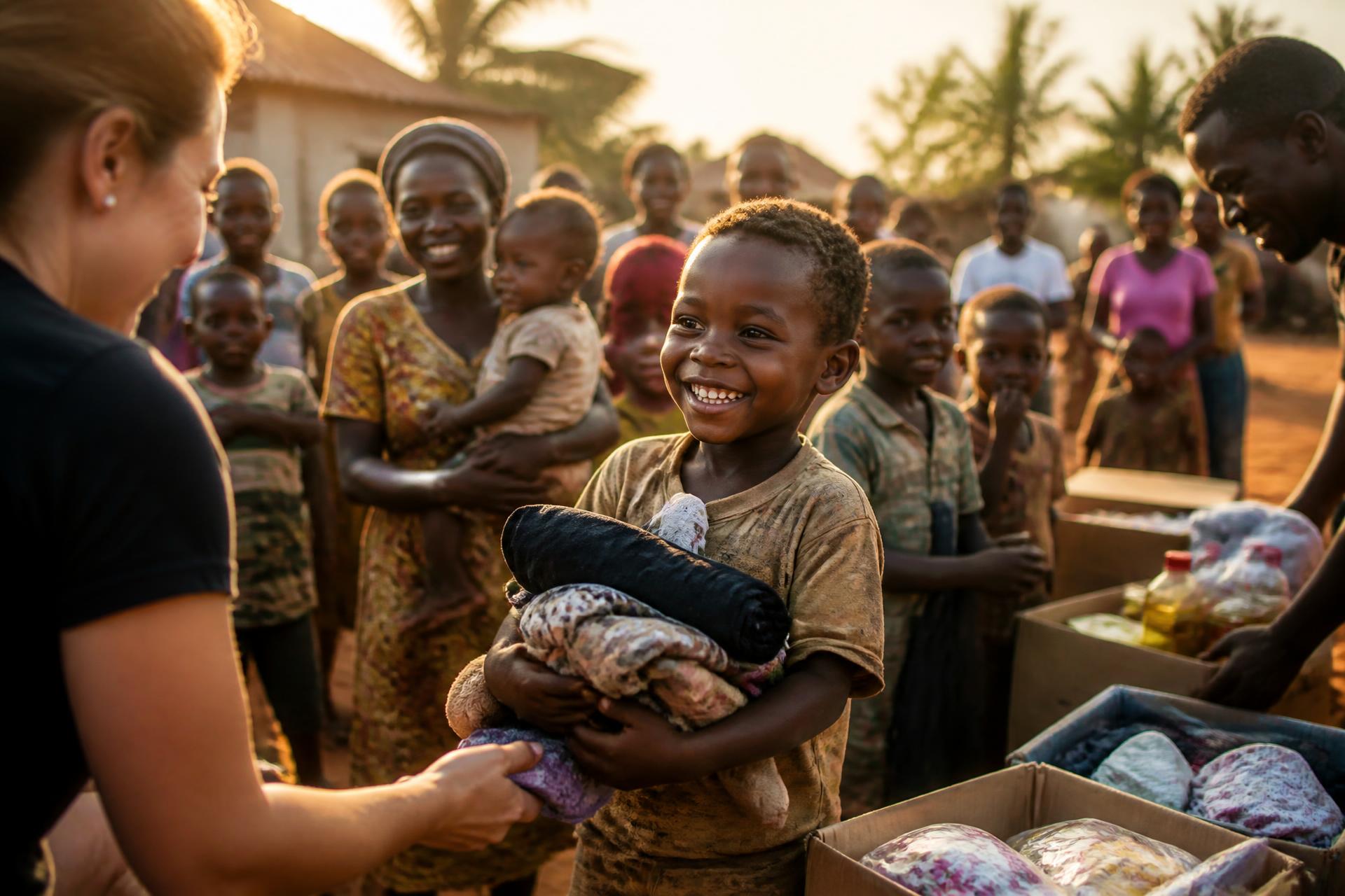 Volunteers delivering donated supplies to a community in Ghana